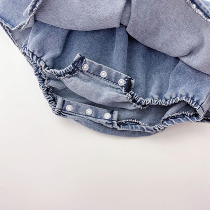 Summer Arrival Baby Girls Cute Sleeveless Denim Pleated Dress Design Strap Onesies