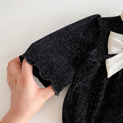 Autumn Arrival Baby Girls Long Sleeves Butterfly-bow Decorated Ruffle Neck Onesies-3