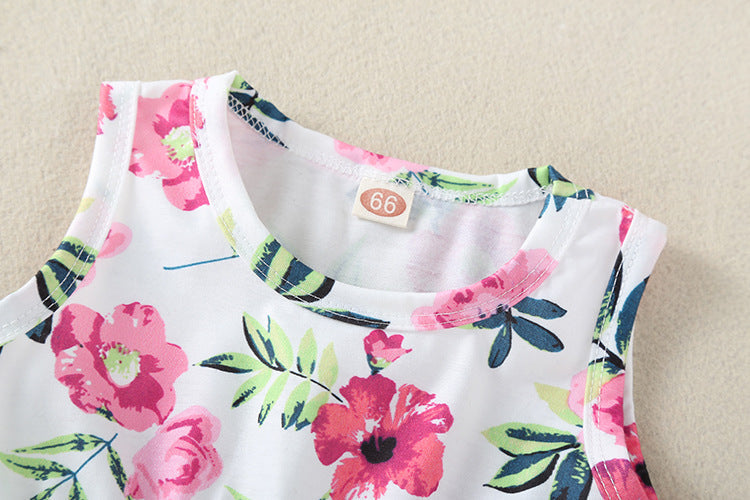 Baby Girl Printed Patterns Lace Design Sleeveless Onesie With Headband