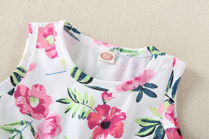 Baby Girl Printed Patterns Lace Design Sleeveless Onesie With Headband