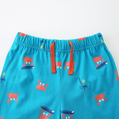 Summer Baby Kids Cartoon Crabs Pattern T-shirt and Shorts Clothing Set for Boys