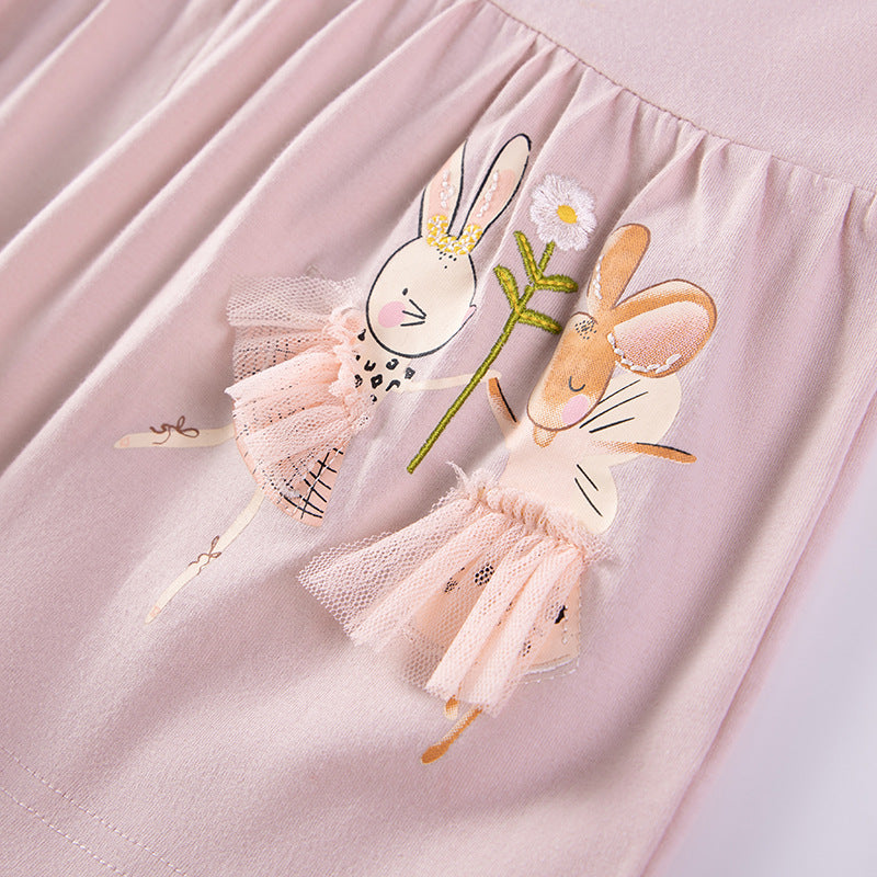 Summer Baby Kids Cartoon and Floral Pattern T-shirt and Pants Clothing Set for Girls-3