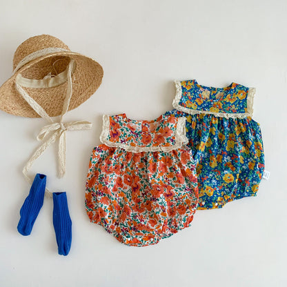 Summer Design Baby Girls Oil Floral Sleeveless Crew Neck Onesies-3