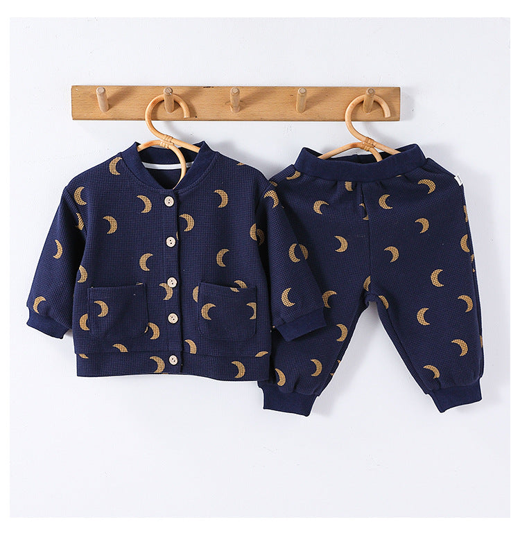 Arrival Spring Baby Kids Unisex Long Sleeves Simple Print Top and Long Trousers Clothing Set-0