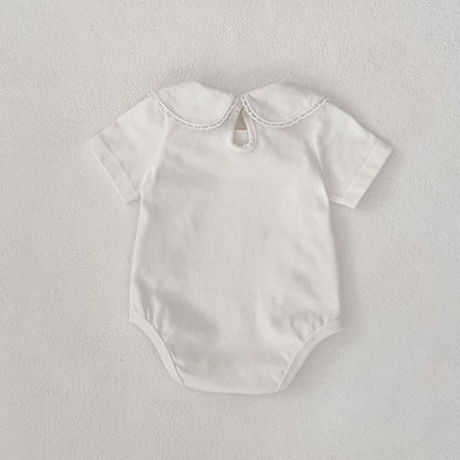 Summer Arrival Baby Girls Solid Color White Onesies-3