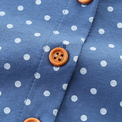 Summer Pure Cotton Dots and Animals Pattern Short Sleeves Dress for Stylish Girls-4