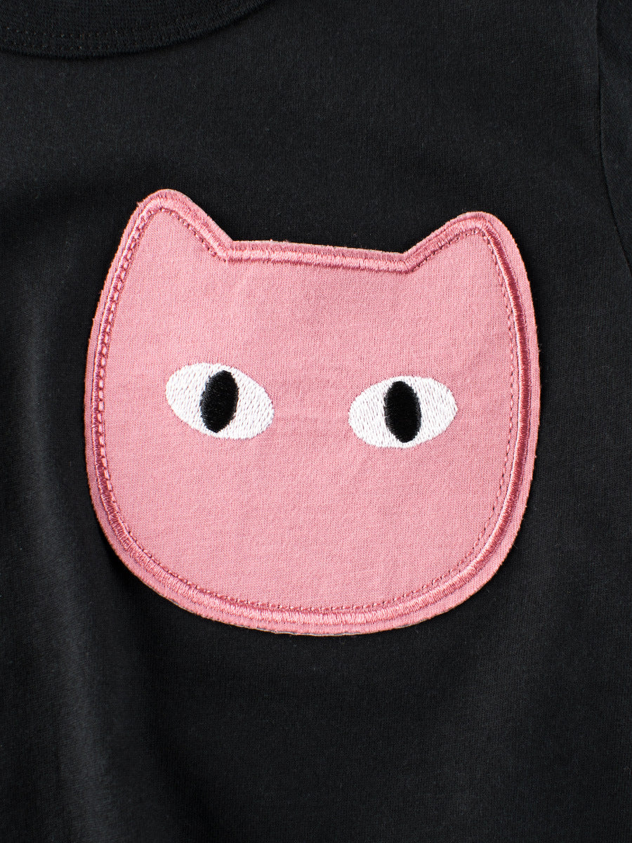 Cat Face Cartoon Pattern Girls T-Shirt In European And American Style For Summer-4