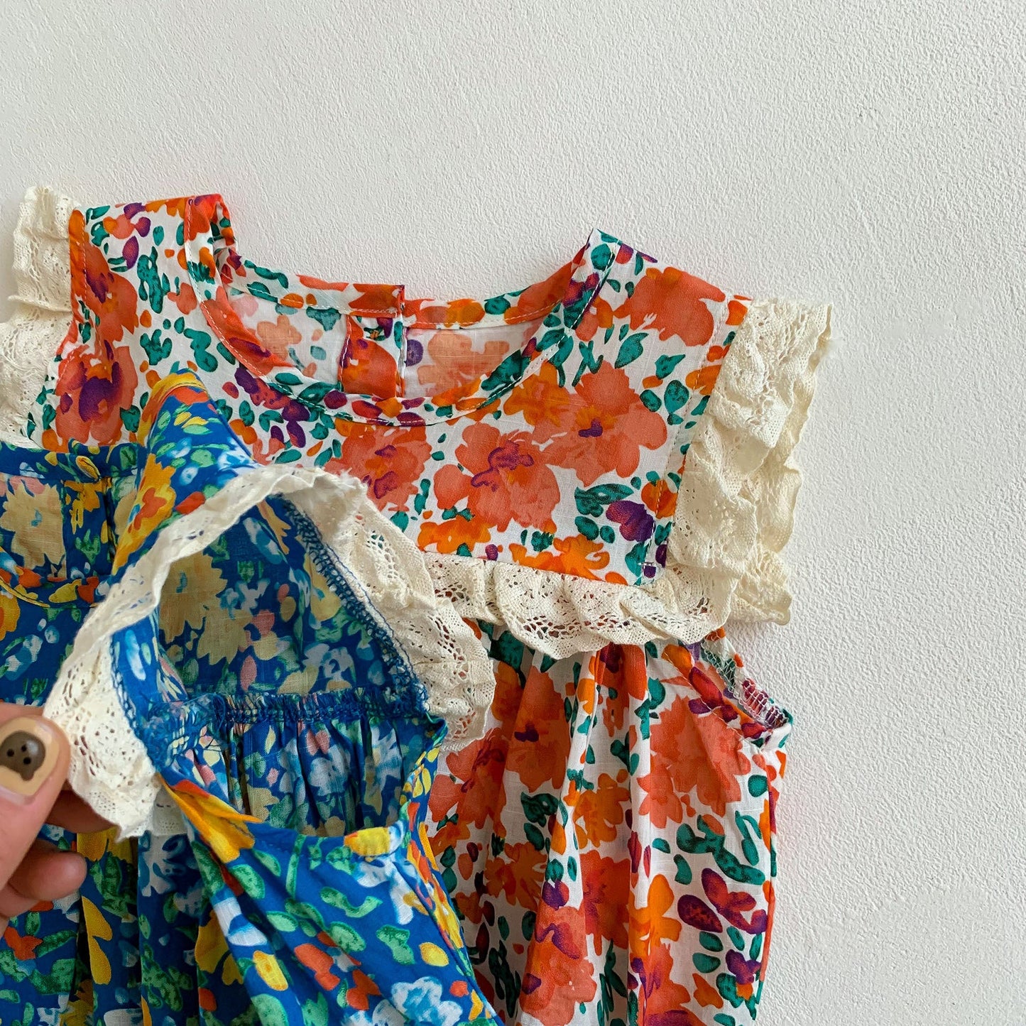 Summer Design Baby Girls Oil Floral Sleeveless Crew Neck Onesies-4