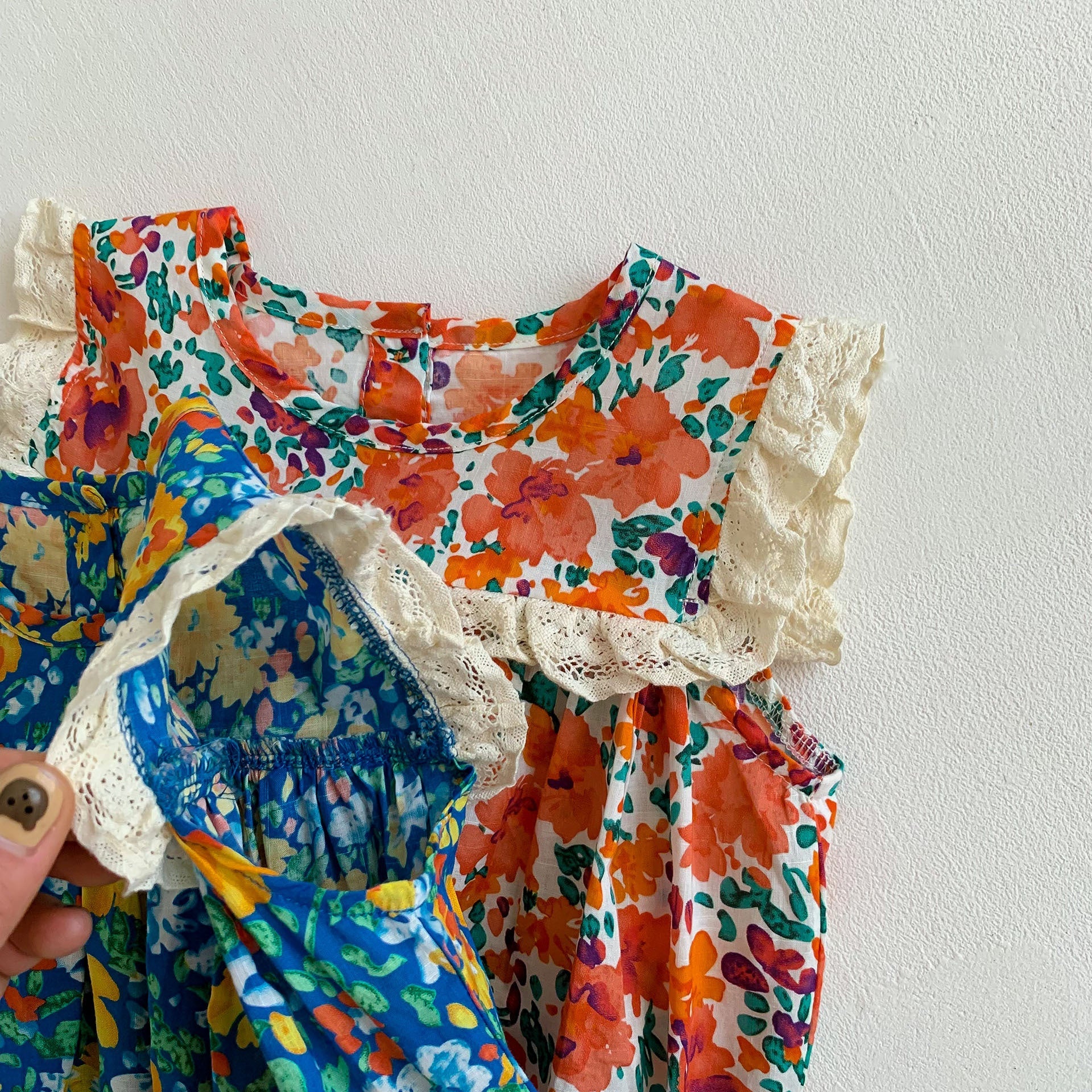 Summer Design Baby Girls Oil Floral Sleeveless Crew Neck Onesies-4