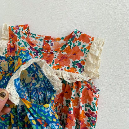 Summer Design Baby Girls Oil Floral Sleeveless Crew Neck Onesies-4