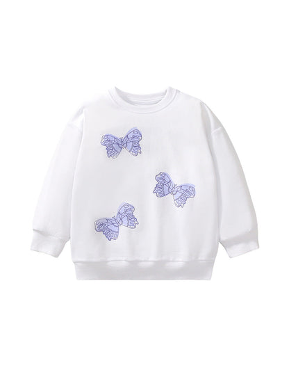 Autumn Baby Kids Girls Purple Butterfly Pattern White Pullover Clothing Long Sleeves Top Sweatshirt-4