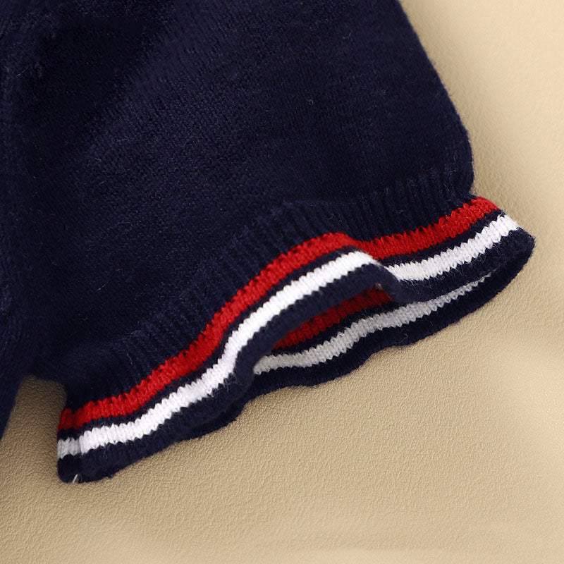 Baby Boy Embroidered Graphic Striped Neck & Sleeve Design Tee Combo Shorts Sailor Style Sets-3