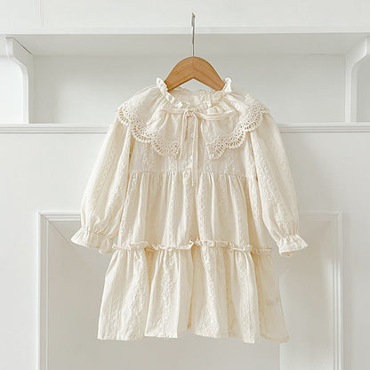 Design Autumn Floral Embroidery Pattern Baby Kids Girls Bow-Tied Collar Onesies And Dress – Princess Sister Matching Set-4