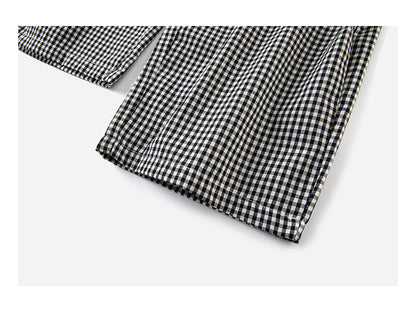 Baby Girl Solid Color Tops Combo Plaid Pattern Overalls Sets-4