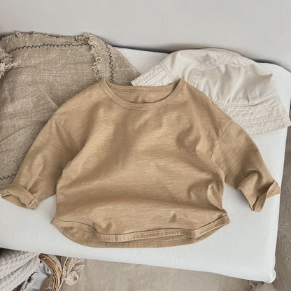 Baby Boy And Girl Solid Color O-Neck Design Long-Sleeved Tops In Spring-4