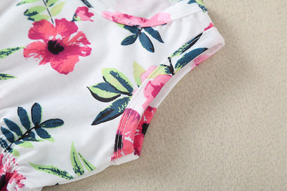 Baby Girl Printed Patterns Lace Design Sleeveless Onesie With Headband