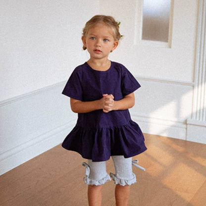 Summer Hot Selling Baby Kids Girls Short Sleeves Dress Design Solid Color Top