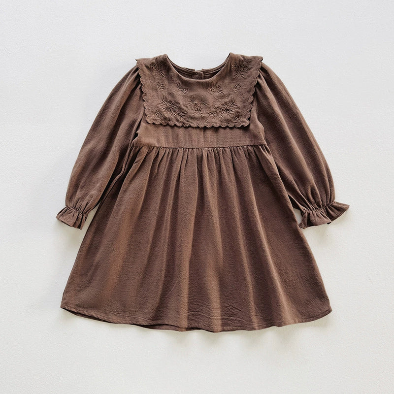 Arrival Autumn Girls Flowers Embroidered Pattern Long Sleeves Dress-2