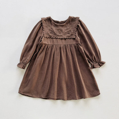 Arrival Autumn Girls Flowers Embroidered Pattern Long Sleeves Dress-2