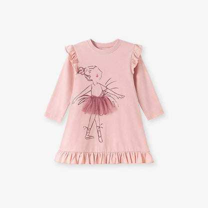 Autumn and Spring Arrival Tulle Decorated Fairy Cartoon Pattern Long Sleeves Dress for Stylish Girls-0