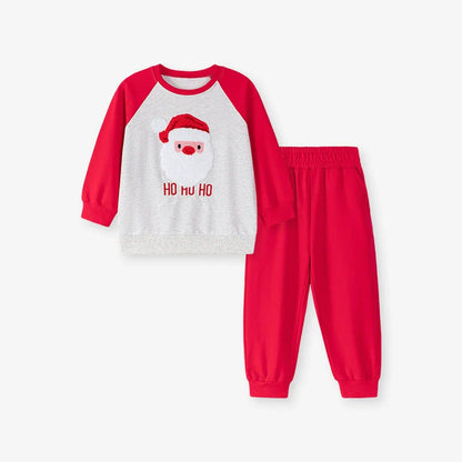 Spring and Autumn Boys Christmas Cartoon Pattern Long Sleeves Color Patchwork Sweatshirt and Pants Clothing Set-0