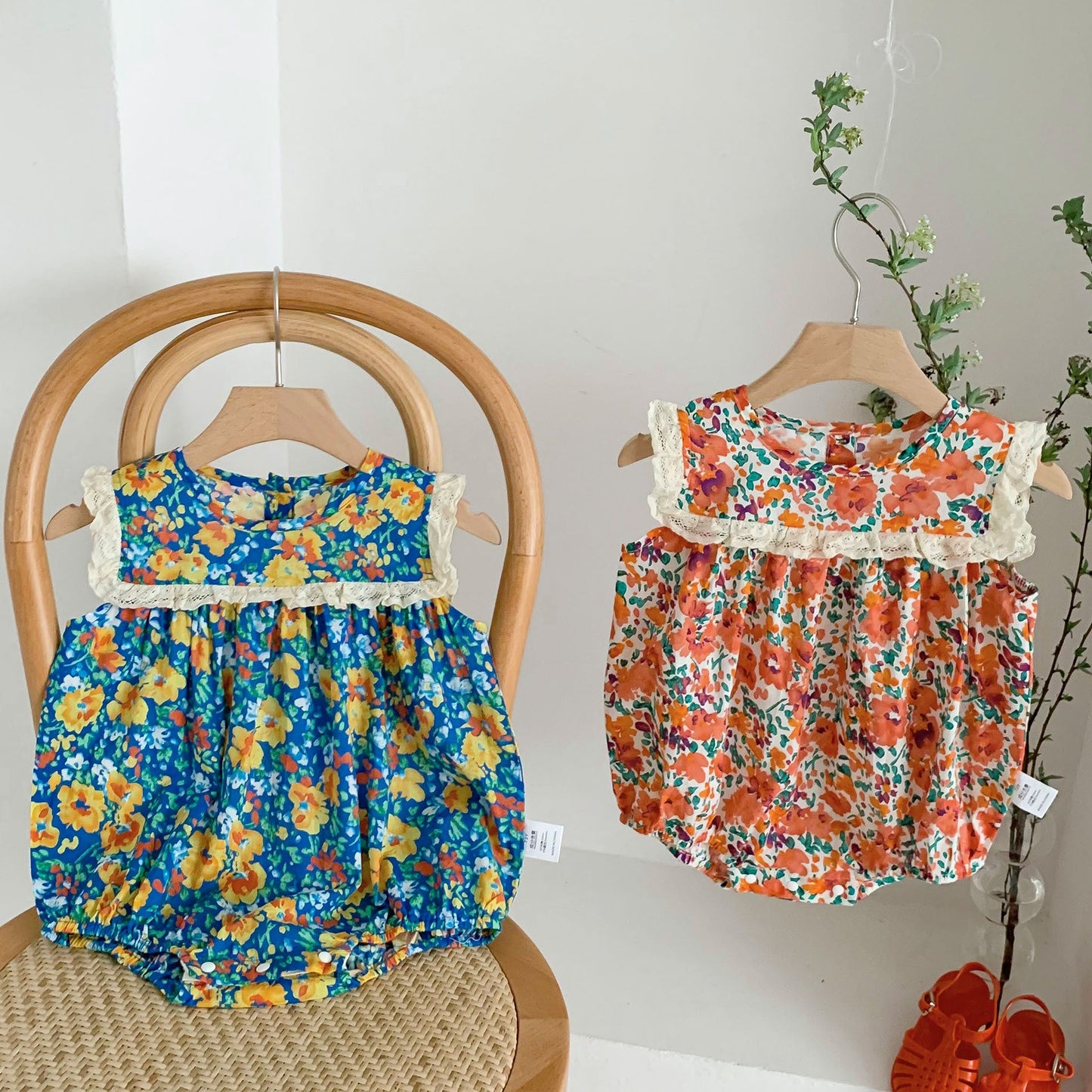 Summer Design Baby Girls Oil Floral Sleeveless Crew Neck Onesies-0