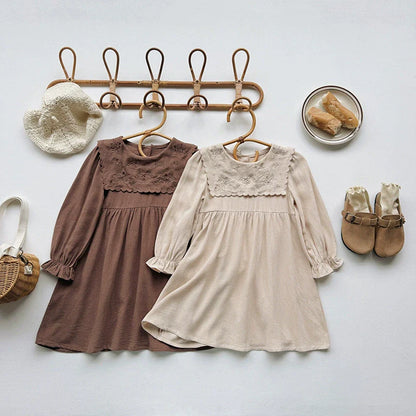 Arrival Autumn Girls Flowers Embroidered Pattern Long Sleeves Dress-0