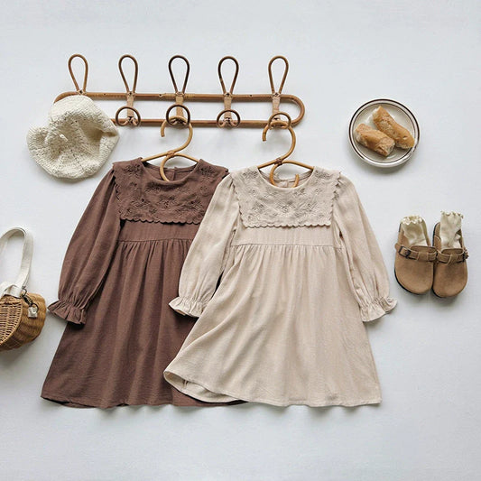 Arrival Autumn Girls Flowers Embroidered Pattern Long Sleeves Dress-0