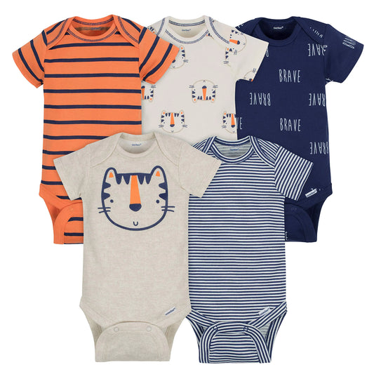 Gerber Baby Boys 5-Pack Short Sleeve Variety Onesies Bodysuits Happy Tiger 3-6 Months