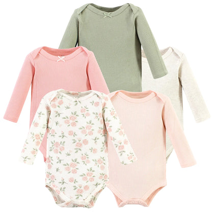 Hudson Baby Unisex Baby Thermal Long Sleeve Bodysuits Soft Pink Sage Rose 12-18 Months